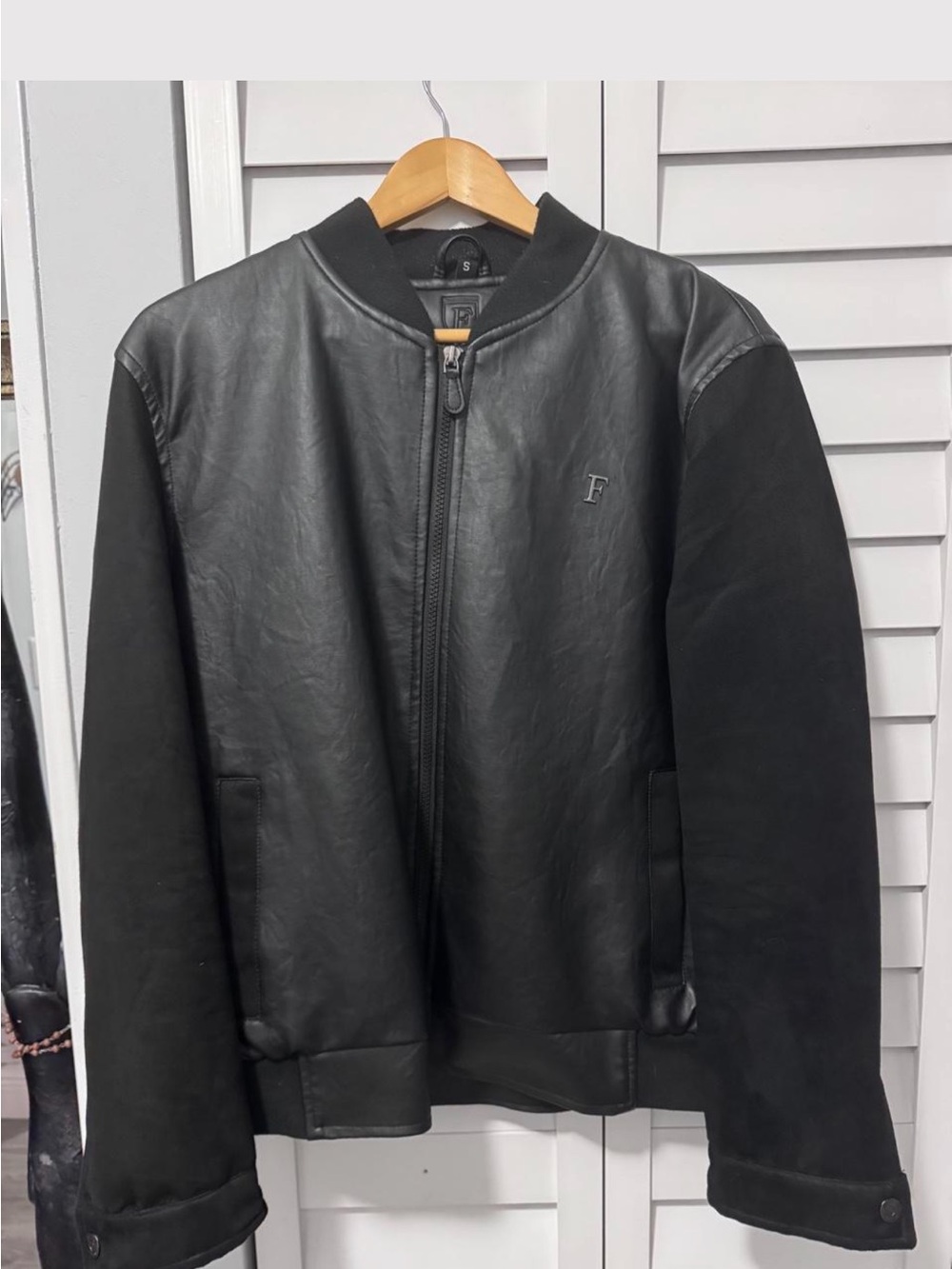 Ferrari Black Leather-Front Bomber Jacket